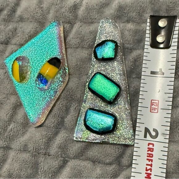 Set of 4 Modern Fused Glass Pendants – Bold Abstract Art with Iridescent Sparkle - Picture 9 of 17